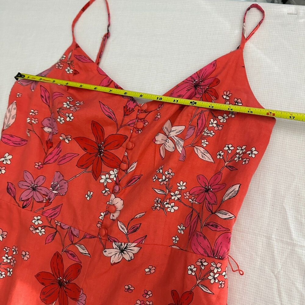 Banana Republic Linen Cotton Blend Coral Floral Jumpsuit Spaghetti Strap Size 10 - Picture 9 of 14